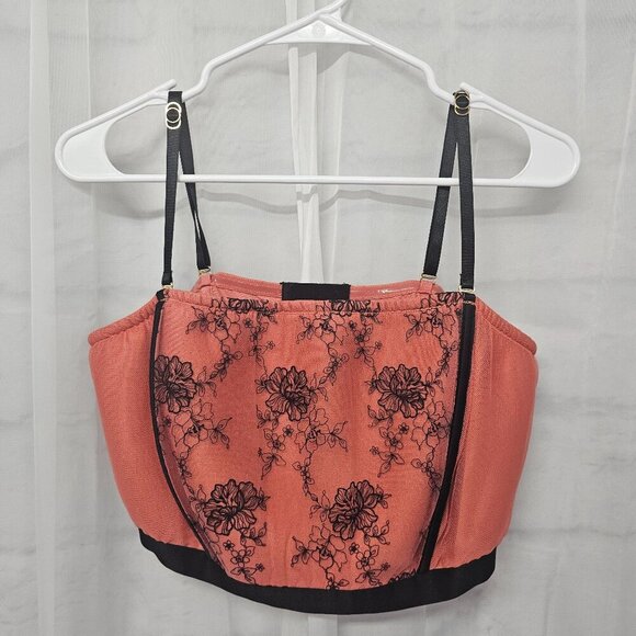 Lela Rose Salmon Black Lace Cropped Tank Top Corset Back Boho Goth Gypsy 18/20 - Picture 8 of 11